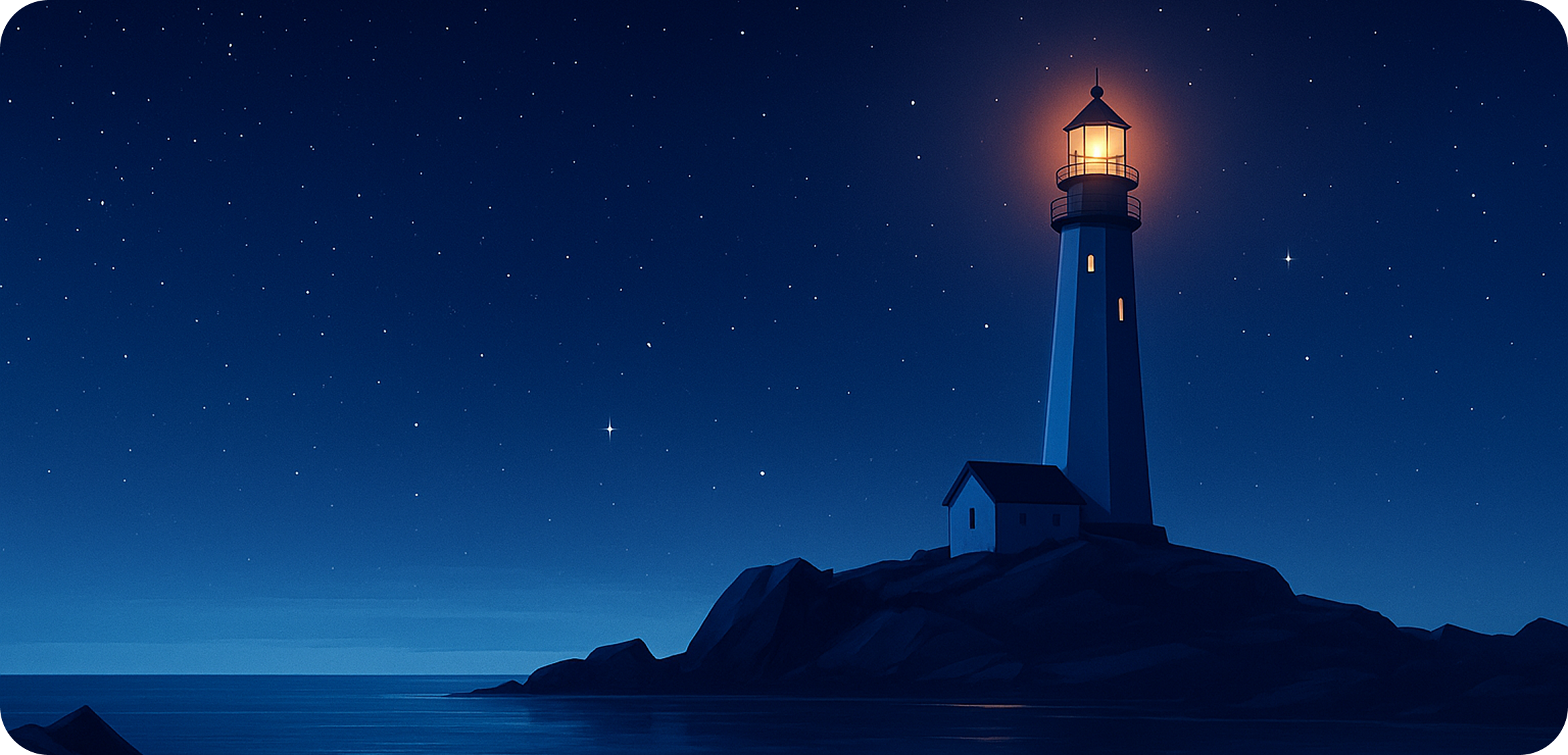 Vision illustration: lighthouse in the ocean of credit darkness